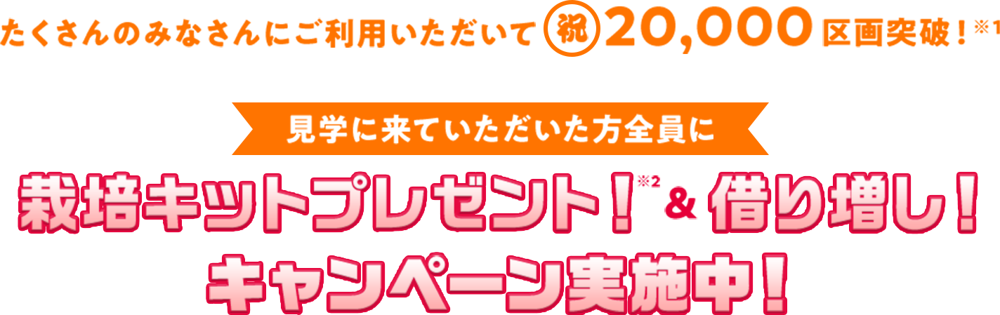 祝20,000区画突破！栽培キットプレゼント！&借り増し！キャンペーン実施中！